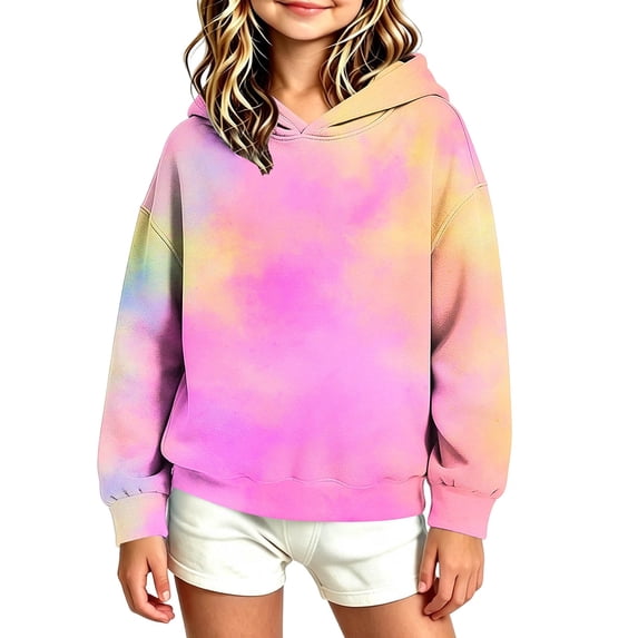 CYRBOKO Girls Hooded Sweatshirt, Casual Tie Dye Long Sleeve Soft Pullover Hoodies Hot Pink Size 11-12 T