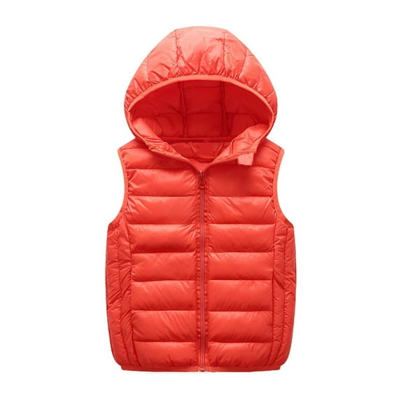 CYRBOKO Girls Hooded Vests, Sleeveless Thermal Full Zip Lightweight Winter Outerwear Orange Size 7-8 T