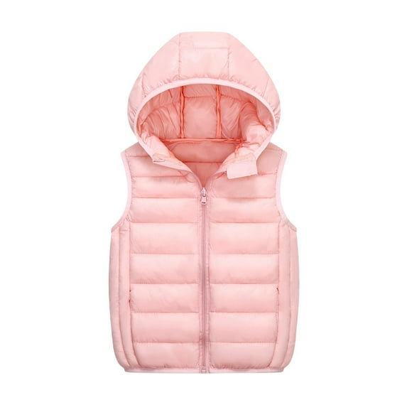 CYRBOKO Girls Hooded Vests, Thermal Lightweight Full Zip Sleeveless Winter Outerwear Pink Size 5-6 T