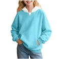 thumbnail image 1 of CYRBOKO Girls Hoodies, Soft Casual Long Sleeve Crew Neck Tops with Pockets Light Blue Size 9-10 T, 1 of 8