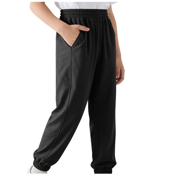 CYRBOKO Girls Jogger Pants, Casual Summer Elastic Waist Quick-dry Athletic Pants Black Size 13-14 T