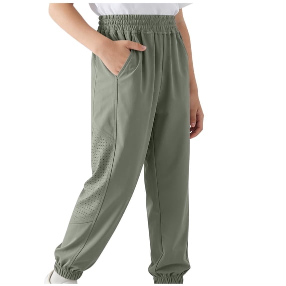 CYRBOKO Girls Jogger Pants, Summer Elastic Waist Quick-dry Casual Athletic Pants Green Size 9-10 T