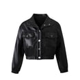 thumbnail image 1 of CYRBOKO Girls Leather Jackets, Full Zip Loose Casual Turndown Lapel Long Sleeve Fall Outerwear Black Size 8-9 T, 1 of 6