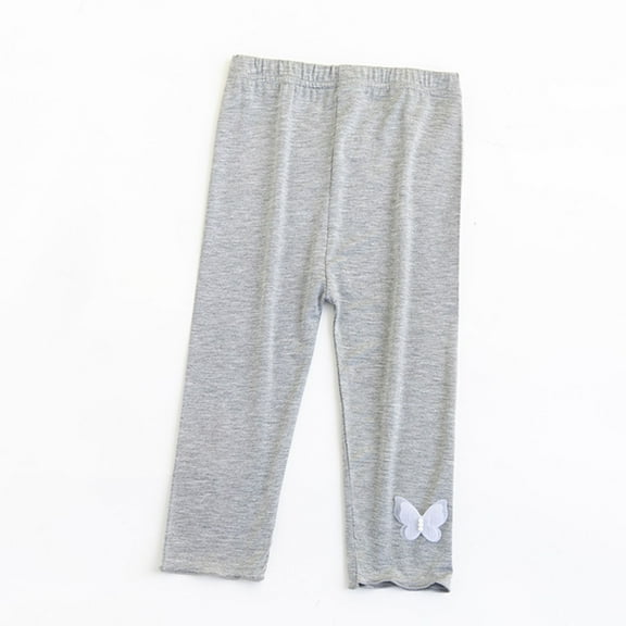 CYRBOKO Girls Leggings 2025, Comfy Elastic Waist Stretch Cotton Summer Pants Gray Size 8-9 T