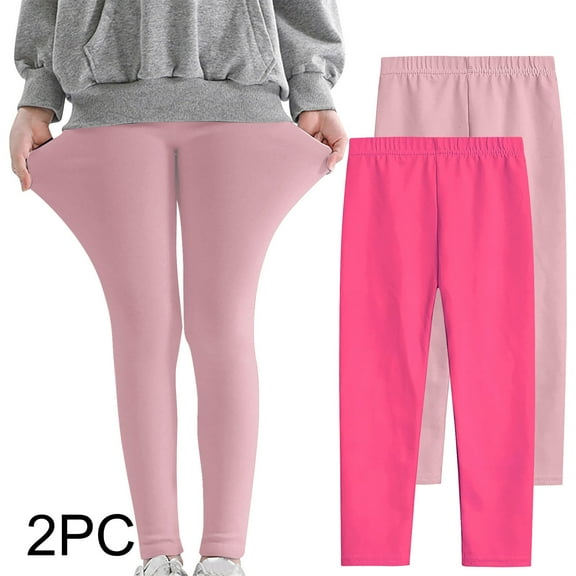 CYRBOKO Girls Leggings, 2PC Casual Elastic Waist Gift Tight Bottoms Hot Pink Size 5-6 T