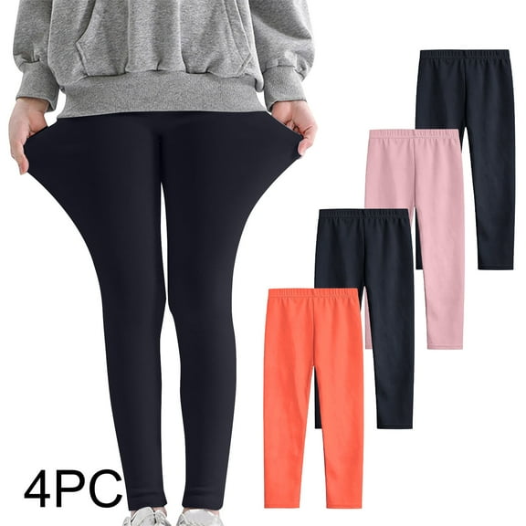 CYRBOKO Girls Leggings, 4 Pack Thin Casual Elastic Waist Long Bottoms Orange Size 5-6 T