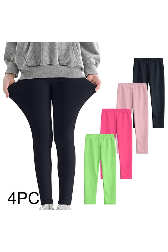 Girls Leggings, Elastic Waist 4 Pack Casual Thin Long Bottoms Mint Green Size 7-8 T