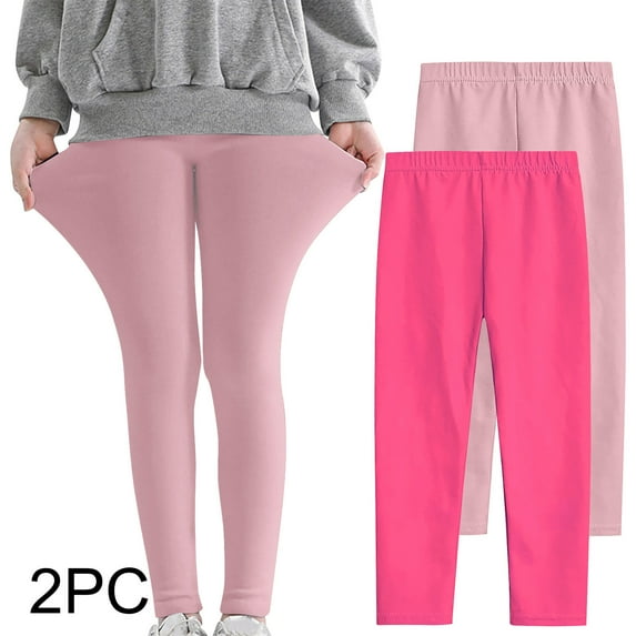 CYRBOKO Girls Leggings, Elastic Waist Gift 2PC Casual Tight Bottoms Hot Pink Size 7-8 T