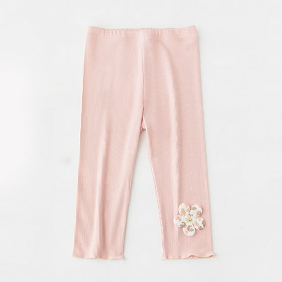 CYRBOKO Girls Leggings, Cotton Elastic Waist Stretch Lightweight Skinny Bottoms Pink Size 8 T