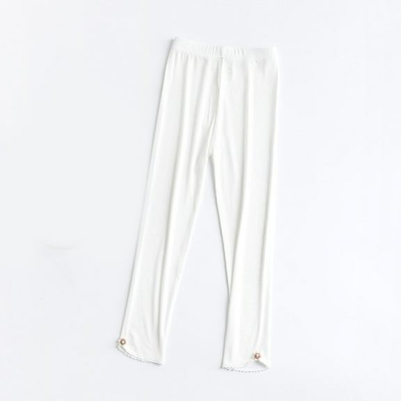 CYRBOKO Girls Leggings, Cotton Stretch Thin Elastic Waist Summer Pants White Size 10-11 T