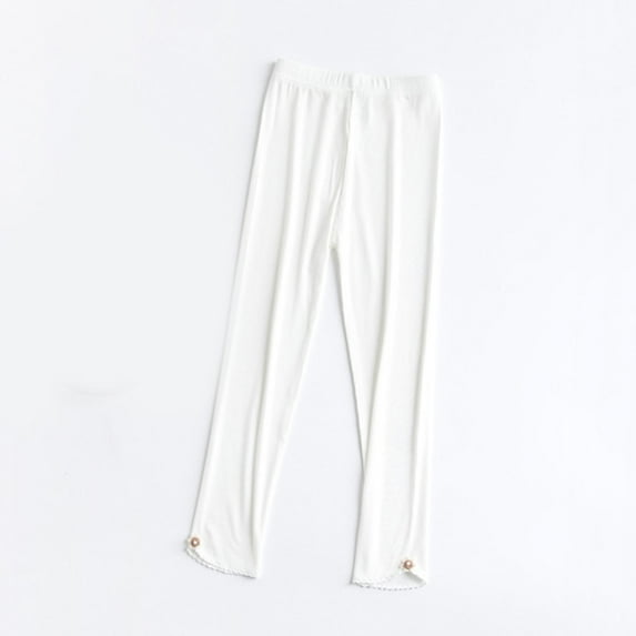 CYRBOKO Girls Leggings, Elastic Waist Cotton Stretch Thin Summer Pants White Size 14-15 T