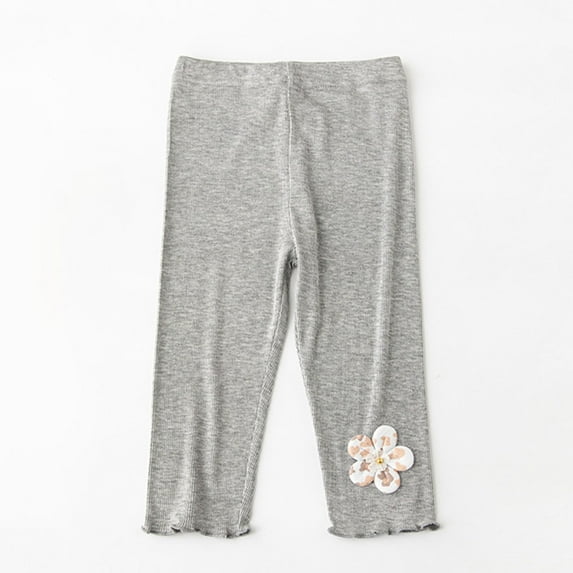 CYRBOKO Girls Leggings, Lightweight Stretch Cotton Elastic Waist Skinny Bottoms Gray Size 8-9 T