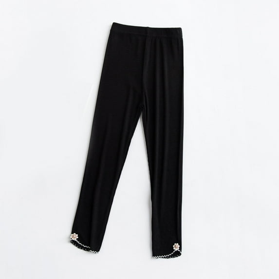 CYRBOKO Girls Leggings, Stretch Thin Cotton Elastic Waist Summer Pants Black Size 8-9 T
