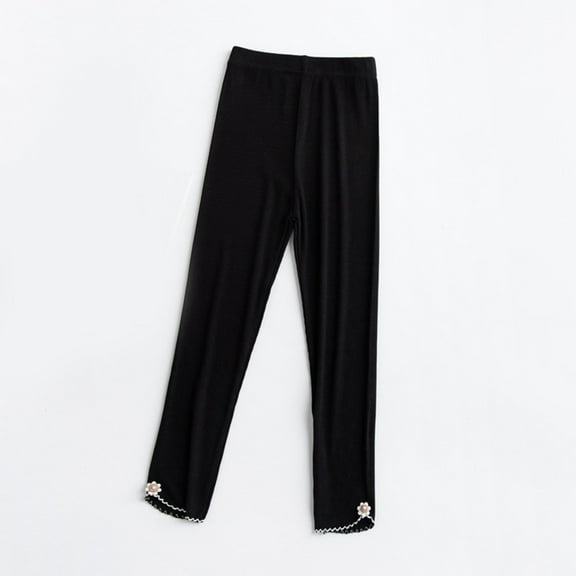 CYRBOKO Girls Leggings, Stretch Thin Cotton Elastic Waist Summer Pants Black Size 8-9 T