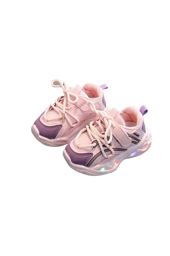 Girls Light Up Sneakers, Non-slip Running Soft Sole Casual Lace-Up Shoes Pink Size 7-8 T