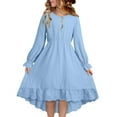 thumbnail image 1 of CYRBOKO Girls Long Sleeve Dresses, A-line Crewneck Spring Cotton Casual Dresses with Lace Trim Blue Size 4-5 T, 1 of 7