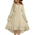 thumbnail image 1 of CYRBOKO Girls Long Sleeve Dresses, Cotton Spring A-line Crewneck Casual Dresses with Lace Trim Beige Size 12-13 T, 1 of 6