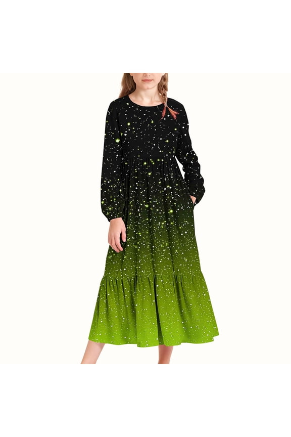 Girls Long Sleeve Dresses, Gradient Gift A-line Casual Dresses for Girls Mint Green Size 4-5T