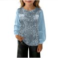 thumbnail image 1 of CYRBOKO Girls Long Sleeve Tops, Dancewear Party Holiday Sequins Sparkle Blouses Light Blue Size 11-12 T, 1 of 7