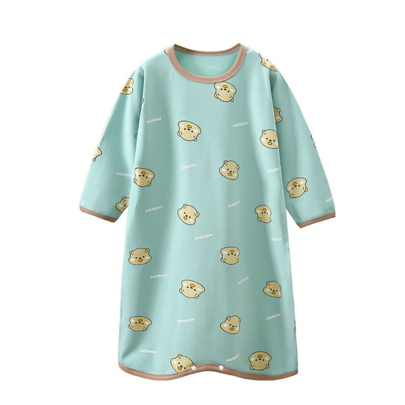CYRBOKO Girls Nightgowns Clearance, Long Sleeve Printed Casual Cotton Night Dresses Green Size 6 T