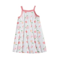 CYRBOKO Girls Nightgowns, Holiday Sleeveless Spaghetti Straps Printed Sleep Shirts Pink Size 6 T