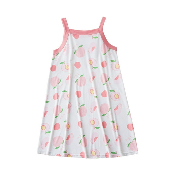 CYRBOKO Girls Nightgowns, Holiday Sleeveless Spaghetti Straps Printed Sleep Shirts Pink Size 6 T