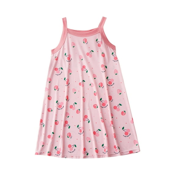 CYRBOKO Girls Nightgowns, Lightweight Spaghetti Straps Sleeveless Printed Night Clothings Pink Size 9-10 T