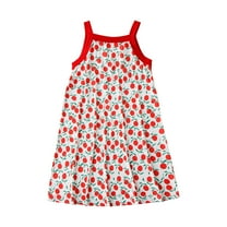CYRBOKO Girls Nightgowns, Soft Sleeveless Printed Spaghetti Straps Night Clothings Red Size 7-8 T