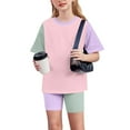thumbnail image 1 of CYRBOKO Girls Outfit Sets, 2 Pieces Casual Summer T-shirts and Shorts Set Purple Size 10-11 T, 1 of 9