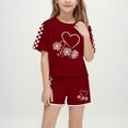 thumbnail image 1 of CYRBOKO Girls Outfit Sets, 2 Pieces Casual Summer T-shirts and Shorts Set Wine Size 9-10 T, 1 of 8