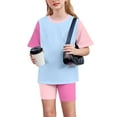 thumbnail image 1 of CYRBOKO Girls Outfit Sets, 2 Pieces Summer Casual T-shirts and Shorts Set Hot Pink Size 10-12 T, 1 of 9