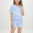 thumbnail image 1 of CYRBOKO Girls Outfit Sets, Casual 2 Pieces Summer T-shirts and Shorts Set Sky Blue Size 5-6 T, 1 of 8
