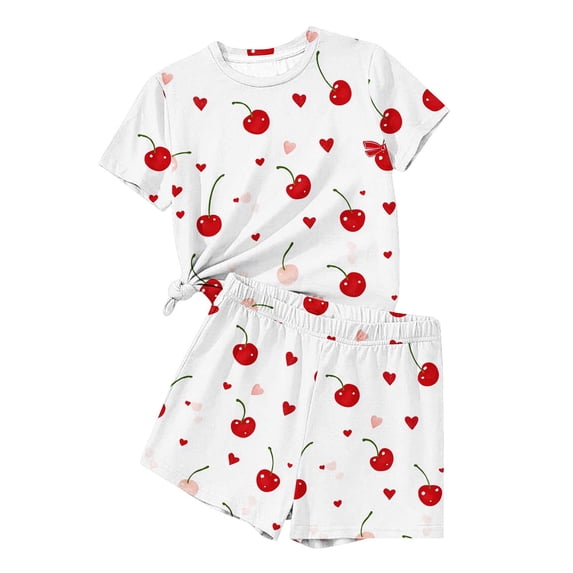CYRBOKO Girls Outfit Sets, Casual Elastic Waist Short Sleeve Summer Two-piece Sets Multicolor Size 9-10 T