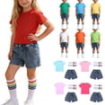 thumbnail image 1 of CYRBOKO Girls Outfit Sets, Casual Short Sleeve Elastic Waist Cotton T-shirts and Jeans and Socks Red Size 7-8 T, 1 of 9