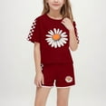 thumbnail image 1 of CYRBOKO Girls Outfit Sets, Casual Summer 2 Pieces T-shirts and Shorts Set Wine Size 10-11 T, 1 of 8