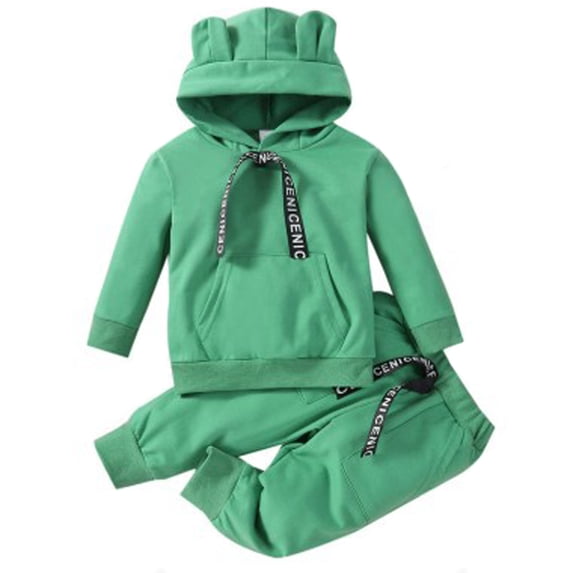 CYRBOKO Girls Outfit Sets, Cotton Elastic Waist Long Sleeve Thermal Sweatshirts with Pants Green Size 5-6 T