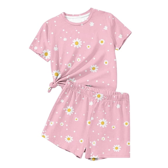 CYRBOKO Girls Outfit Sets, Elastic Waist Short Sleeve Casual Summer Two-piece Sets Multicolor Size 10-12 T