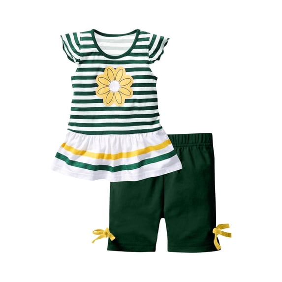 CYRBOKO Girls Outfit Sets, Elastic Waist Sleeveless Soft Two-piece Short Sleeve Tee and Leggings Green Size 1-2 T