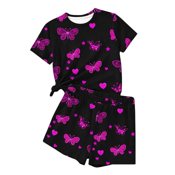 CYRBOKO Girls Outfit Sets, Short Sleeve Summer Elastic Waist Casual Two-piece Sets Multicolor Size 9-10 T