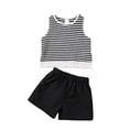 thumbnail image 1 of CYRBOKO Girls Outfit Sets, Sleeveless Casual Elastic Waist Striped Summer Two-piece Sets Black Size 7-8 T, 1 of 8