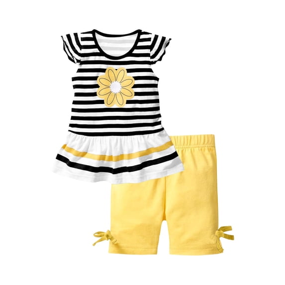 CYRBOKO Girls Outfit Sets, Soft Elastic Waist Sleeveless Two-piece Short Sleeve Tee and Leggings Black Size 7-8 T