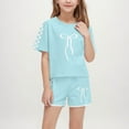 thumbnail image 1 of CYRBOKO Girls Outfit Sets, Summer 2 Pieces Casual T-shirts and Shorts Set Green Size 9-10 T, 1 of 8