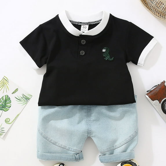 CYRBOKO Girls Outfit Sets, Summer 2 Pieces Short Sleeve T-shirts and Shorts Set Black Size 5-6 T