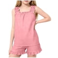 thumbnail image 1 of CYRBOKO Girls Outfit Sets with Ruffle, Elastic Waist Two-piece Summer Sleeveless Tank Tops and Shorts Pink Size 15-16 T, 1 of 8