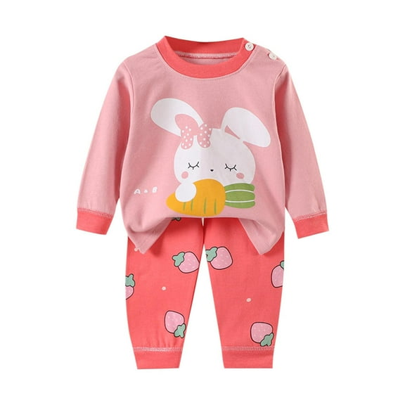 CYRBOKO Girls Pajama Sets, Thermal Breathable Cotton Long Sleeve 2 Pieces Loungewear Sets Watermelon Red Size 5-6 T