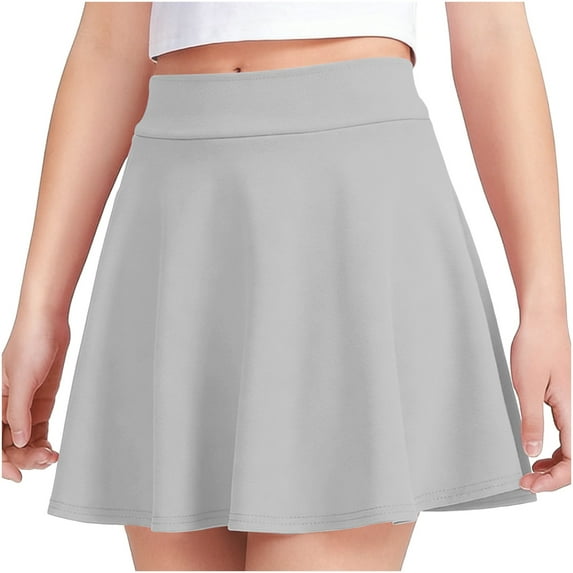 CYRBOKO Girls Pleated Skirts, Athletic Summer Casual Elastic Waist School Uniform Skirts Gray Size 12-13 T