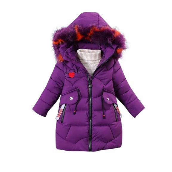 CYRBOKO Girls' Puffer Jackets, Thermal Heavyweight Full Zip Cotton Kids Coats Purple Size 12-13 T