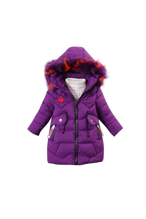 Girls' Puffer Jackets, Thermal Heavyweight Full Zip Cotton Kids Coats Purple Size 12-13 T