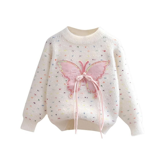 CYRBOKO Girls Pullover Sweaters, Crew Neck Casual Long Sleeve Stretch Knit Pullover White Size 6-7 T