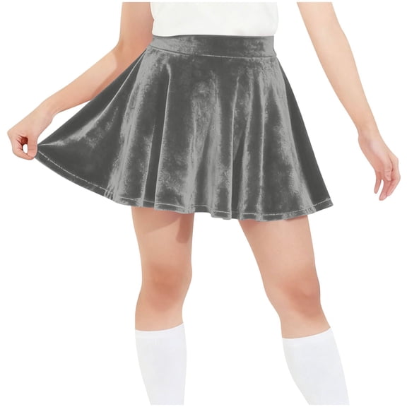 CYRBOKO Girls Short Skirts, Holiday Vacation Elastic Waist Velvet Pleated Skirts Gray Size 5-6 T